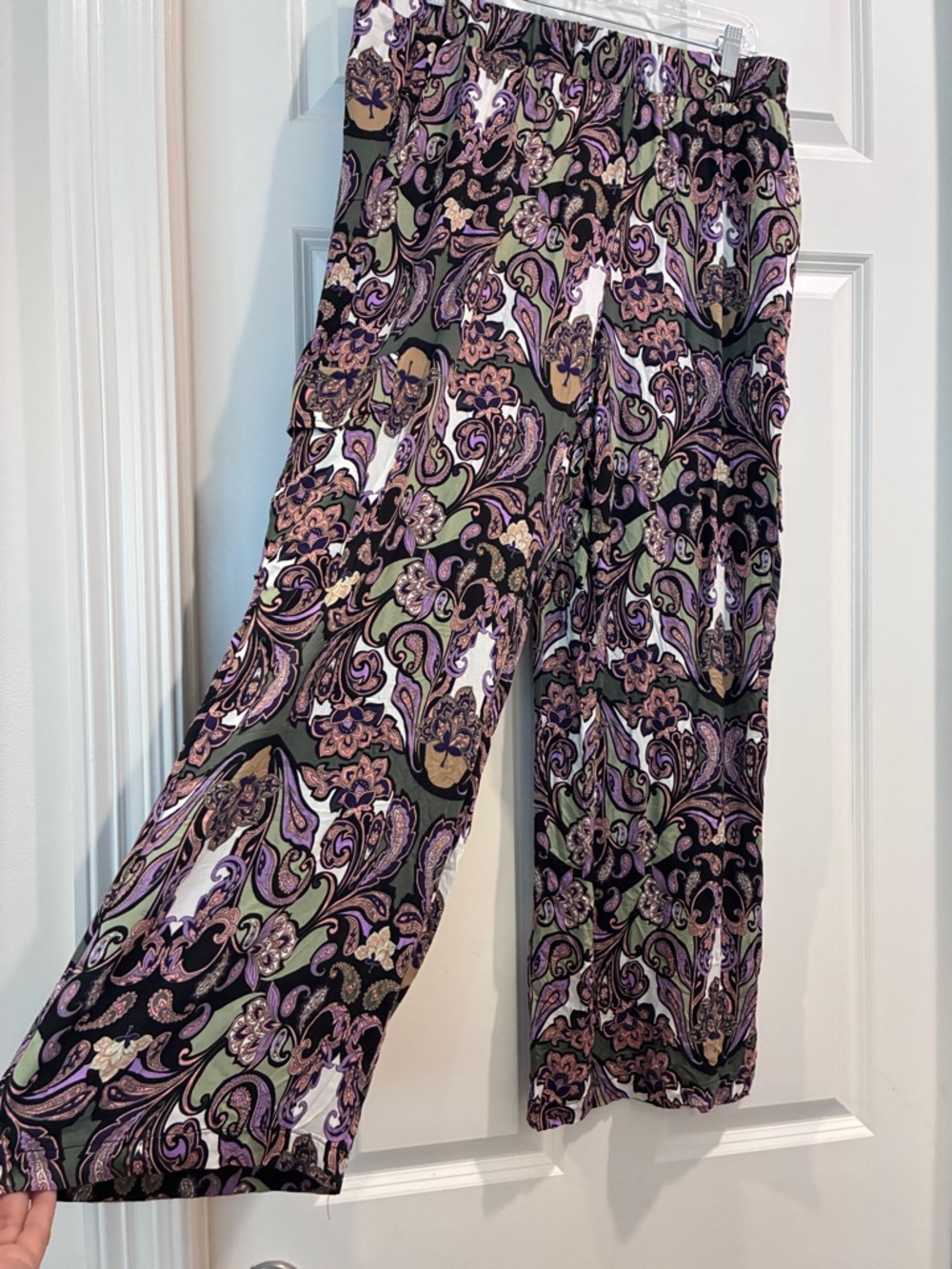 Tahari Paisley Wide-Leg Pants in Black, Purple and Olive